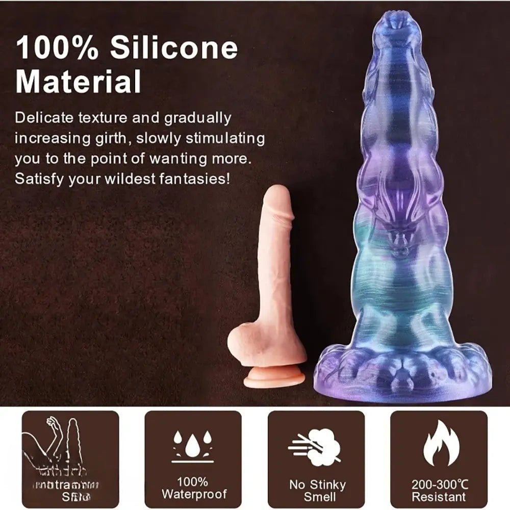 Purple and teal bumpy fantasy dildo, photo 5