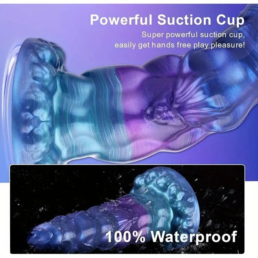 Purple and teal bumpy fantasy dildo, photo 6
