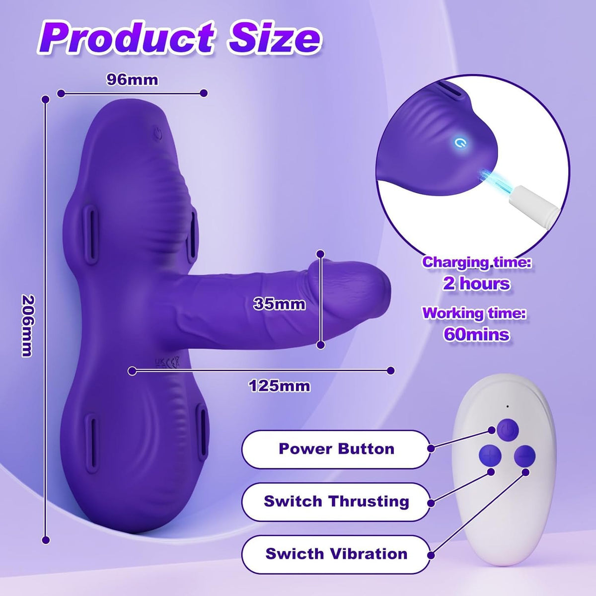 Purple triple motor riding vibrator, photo 6