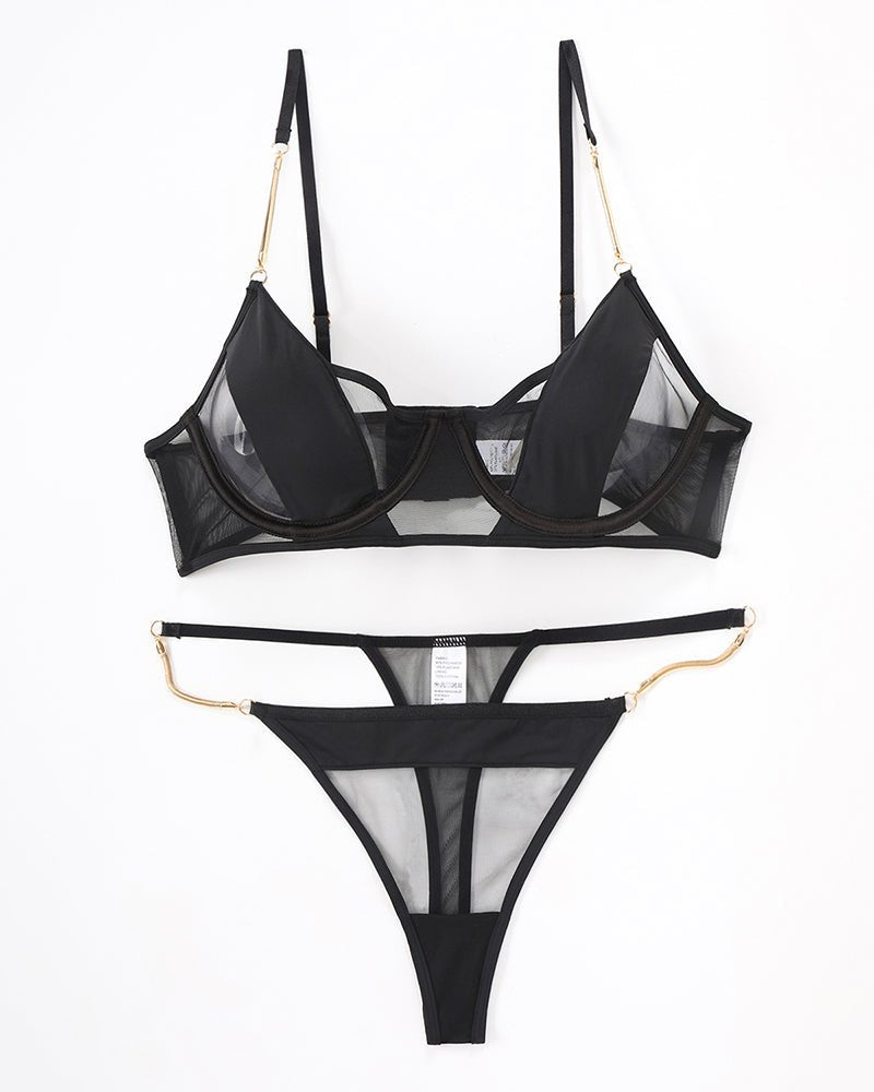 Push up chain sheer bra and thong set, photo 2