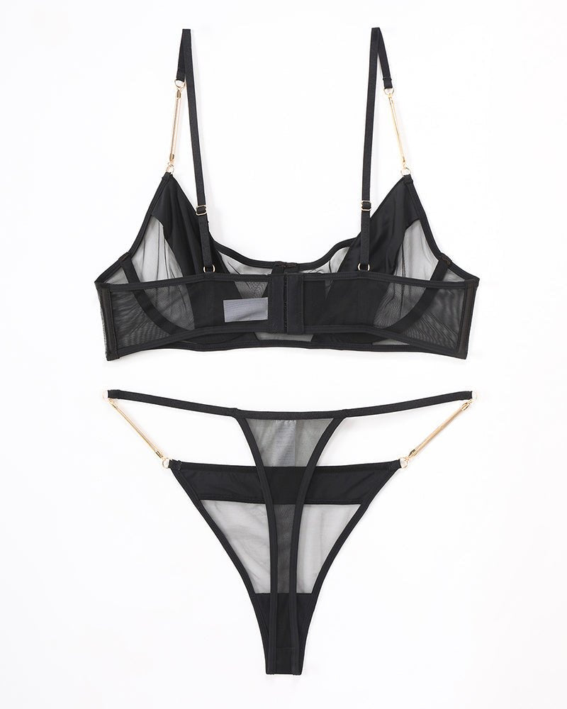 Push up chain sheer bra and thong set, photo 3