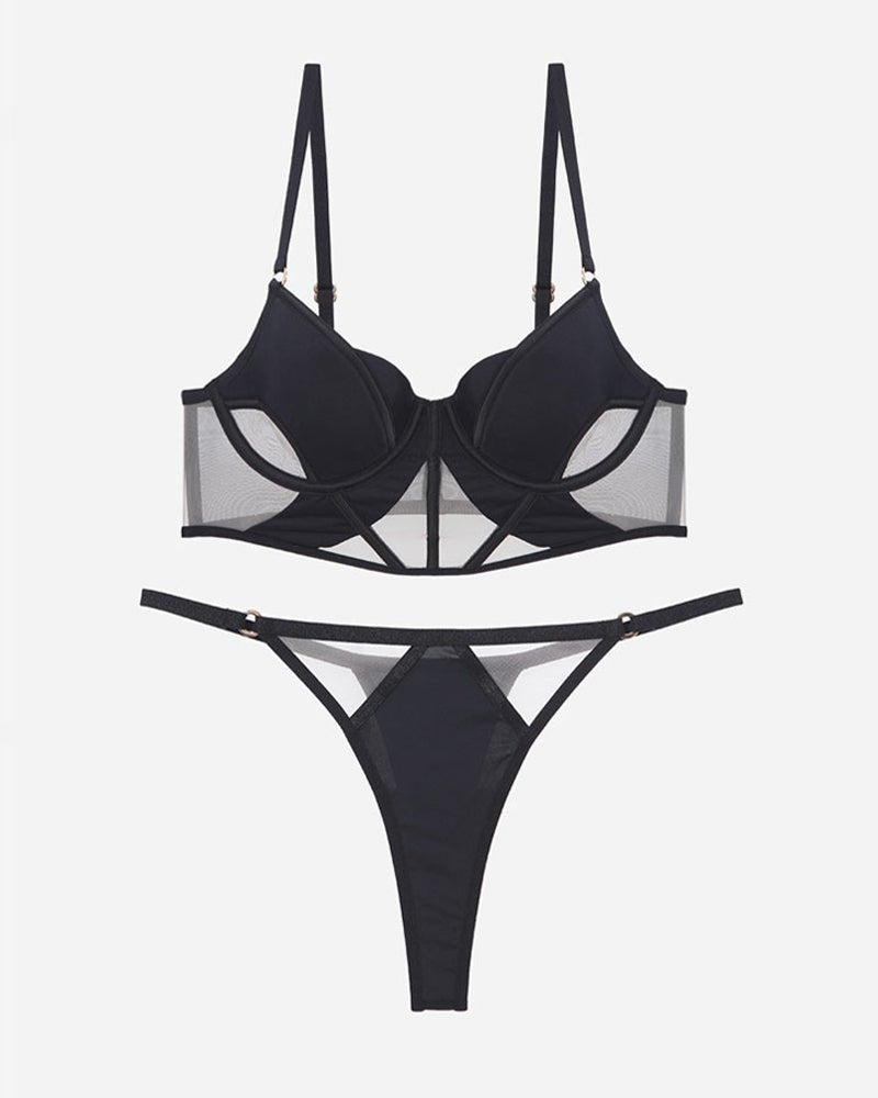 Push up mesh corset bra thong set, photo 2