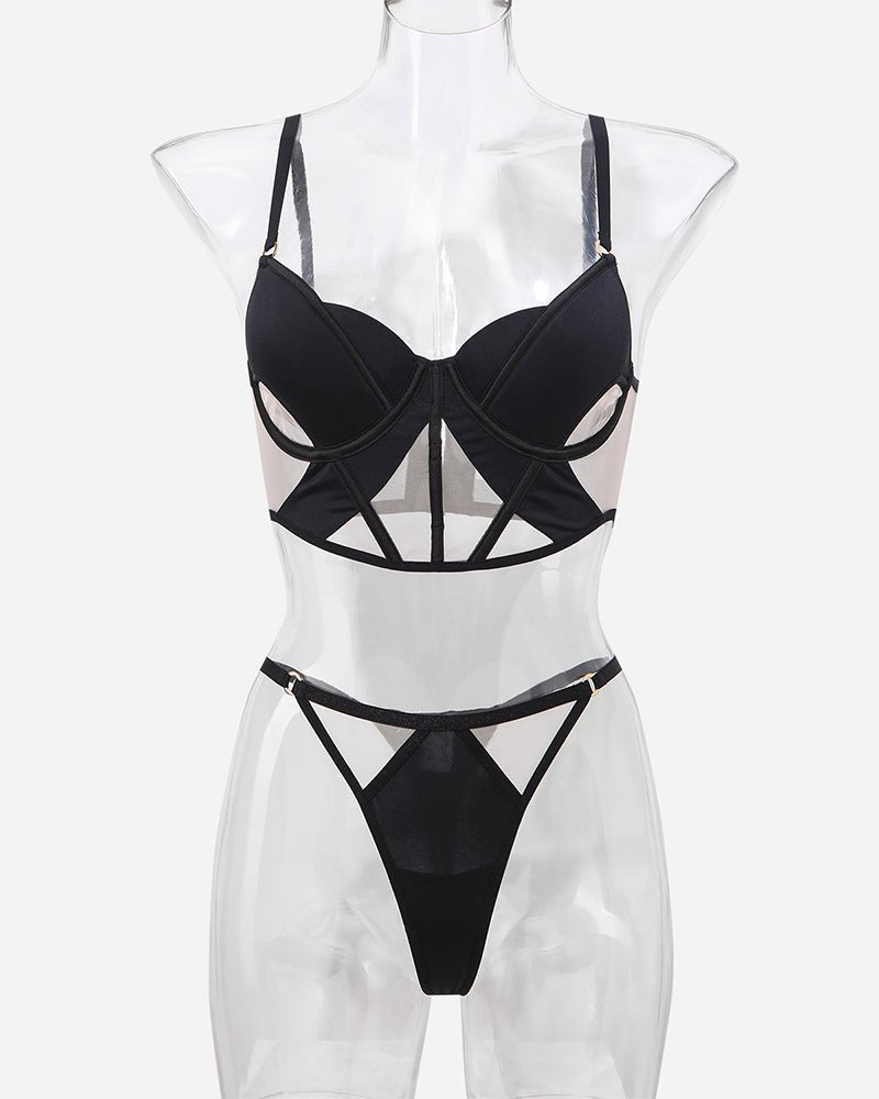 Push up mesh corset bra thong set, photo 4
