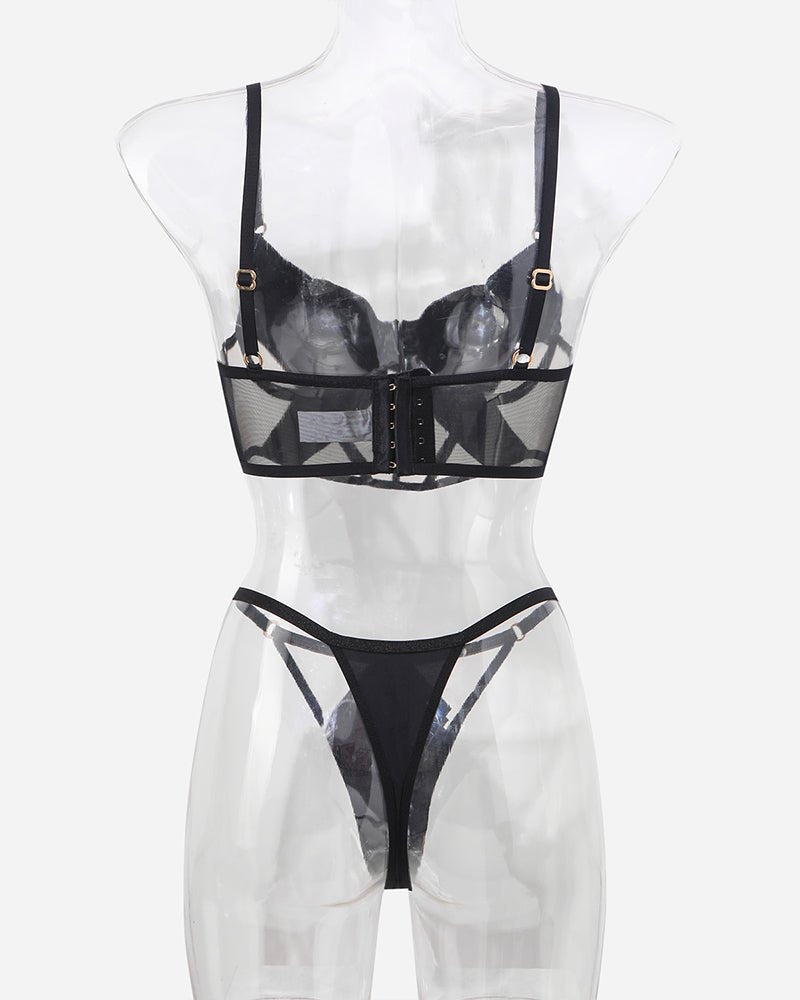 Push up mesh corset bra thong set, photo 6