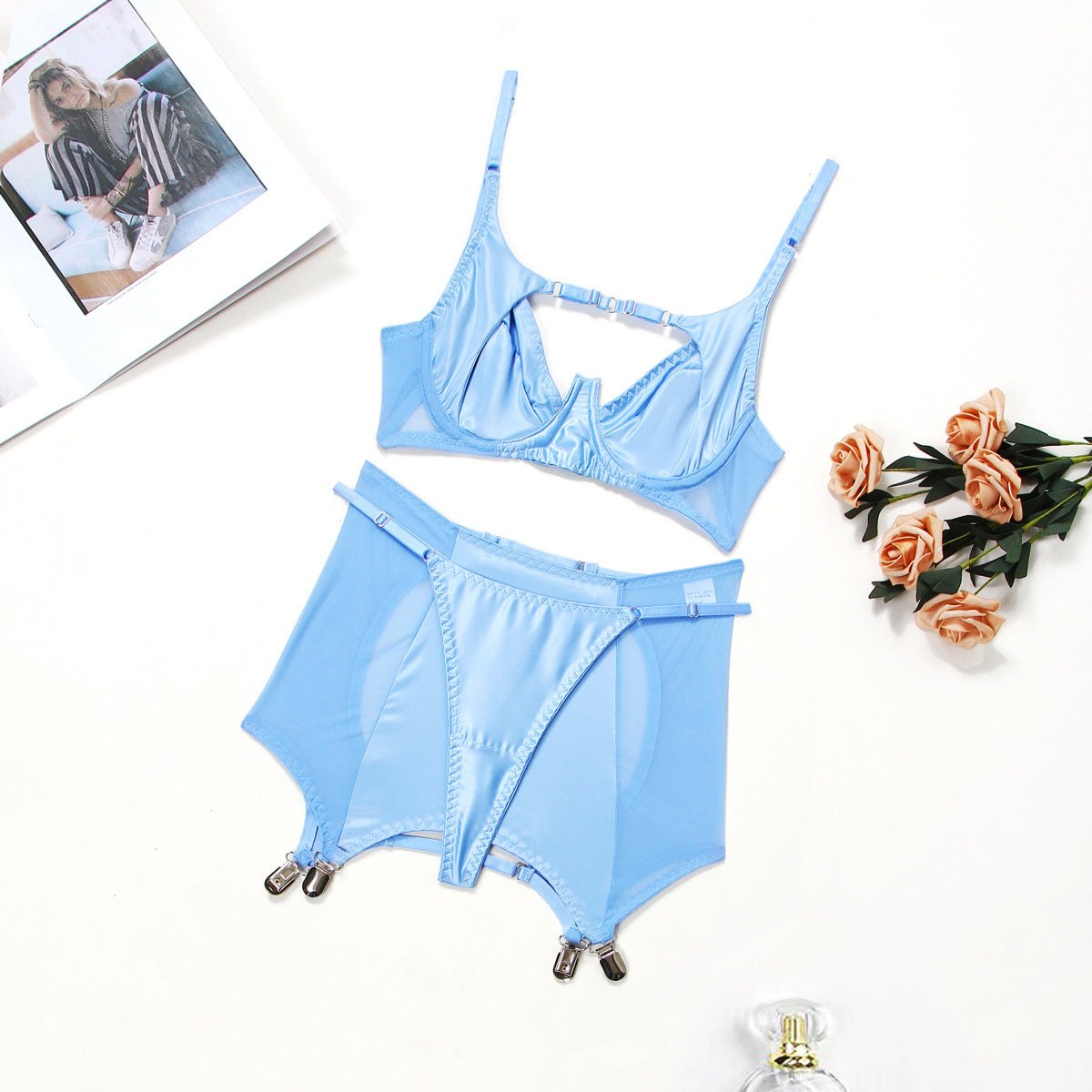 Push up satin mesh bra set, photo 9