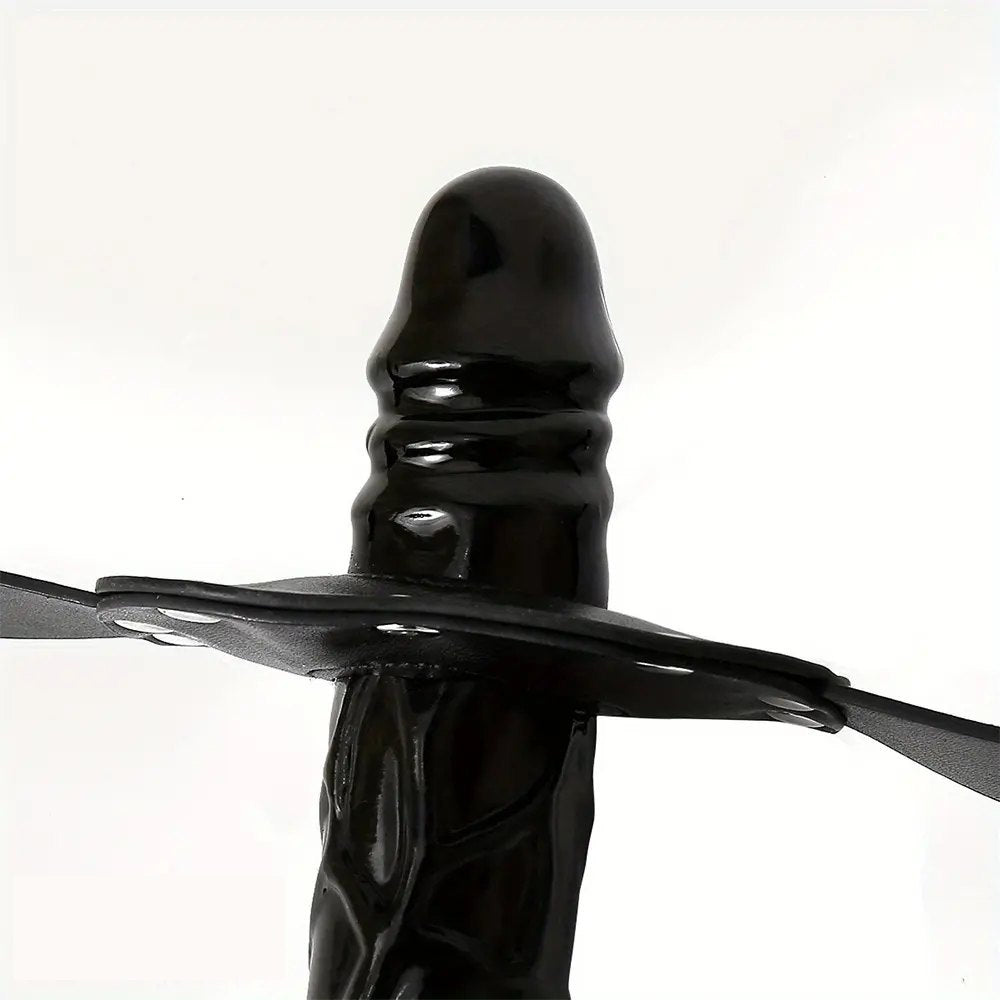 Black PVC chin strap dildo harness, photo 10