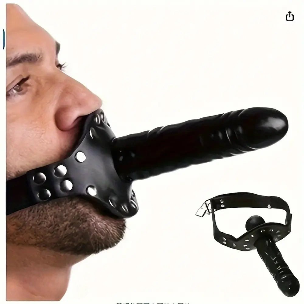 Black PVC chin strap dildo harness, photo 11