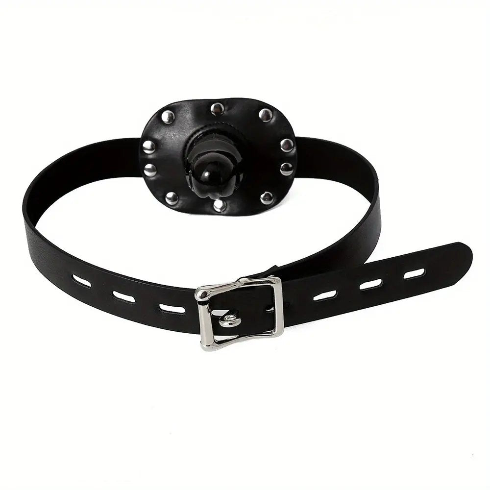 Black PVC chin strap dildo harness, photo 4