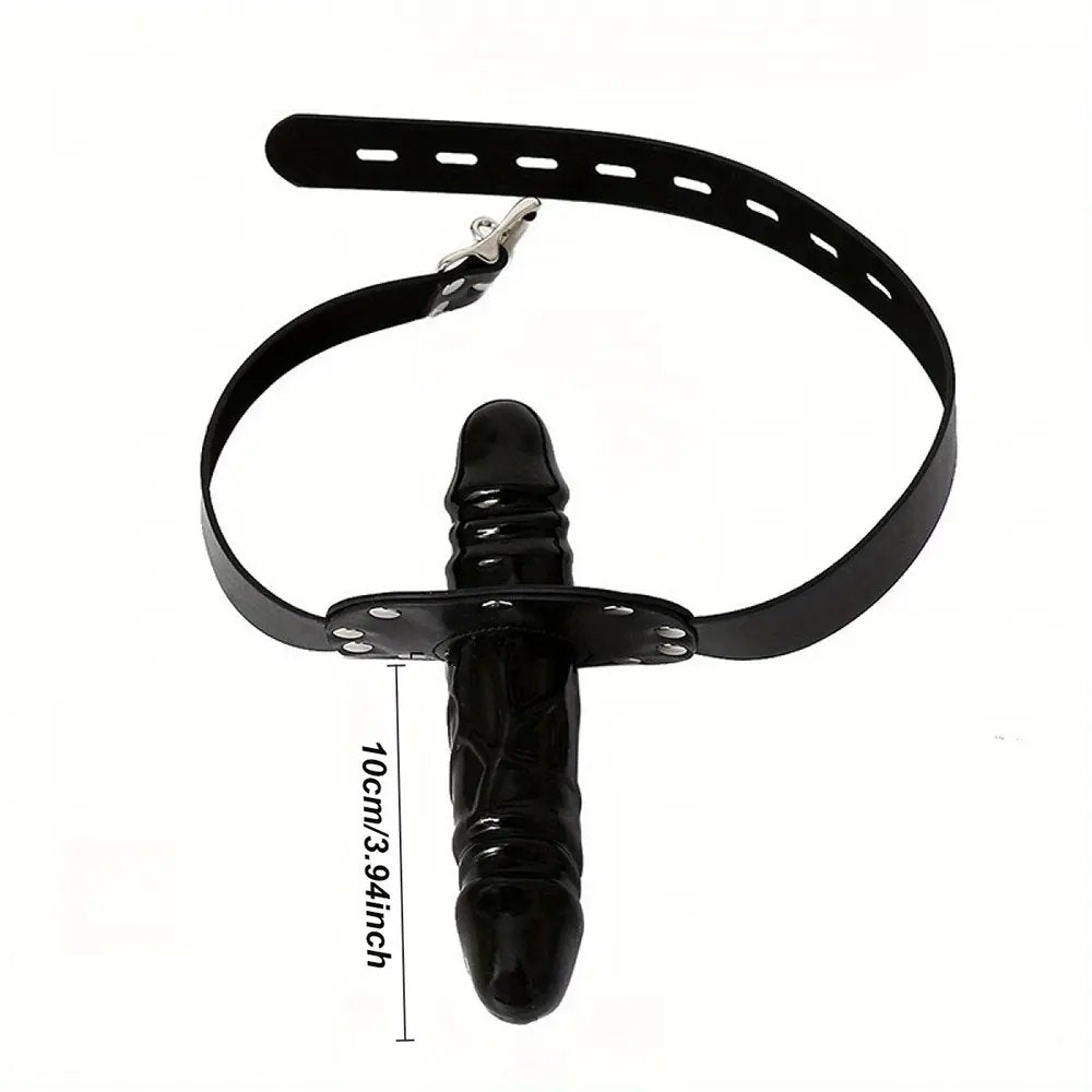 Black PVC chin strap dildo harness, photo 5