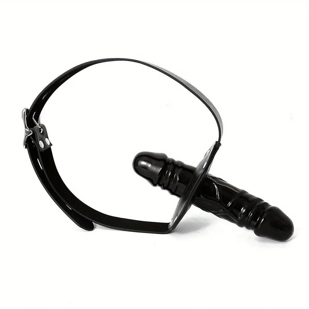 Black PVC chin strap dildo harness, photo 8