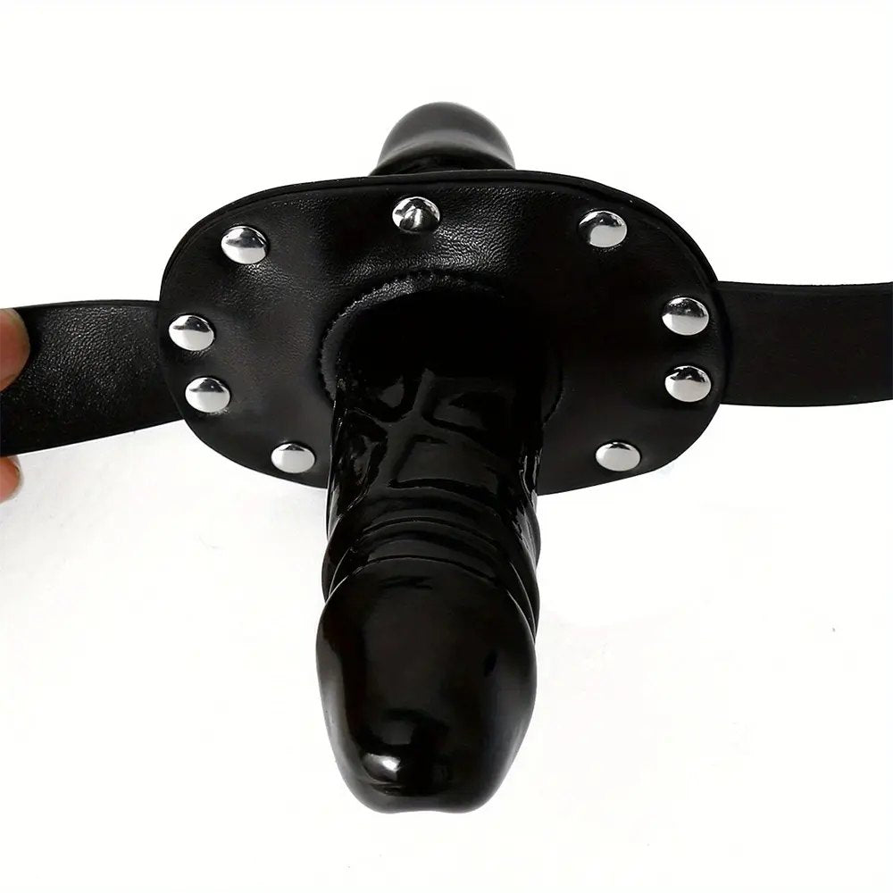 Black PVC chin strap dildo harness, photo 9