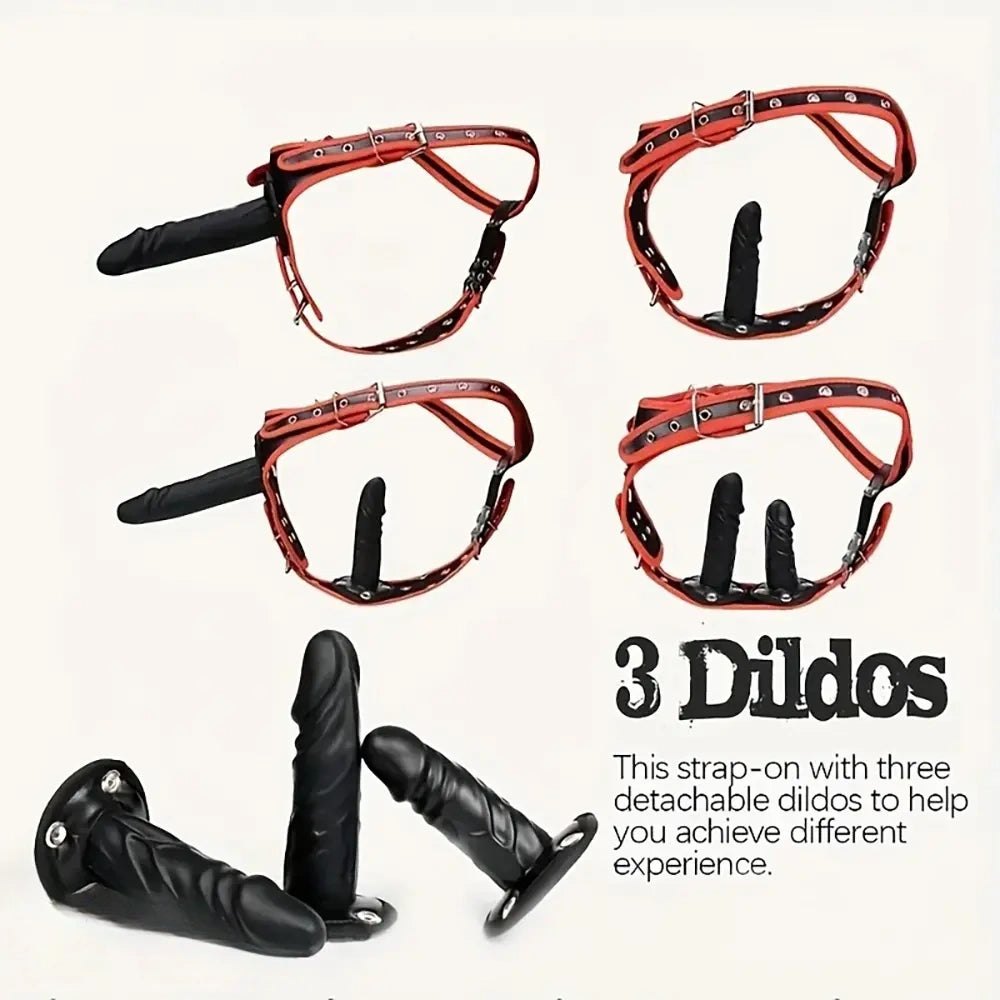 Black PVC strap-on harness with dildo, photo 9
