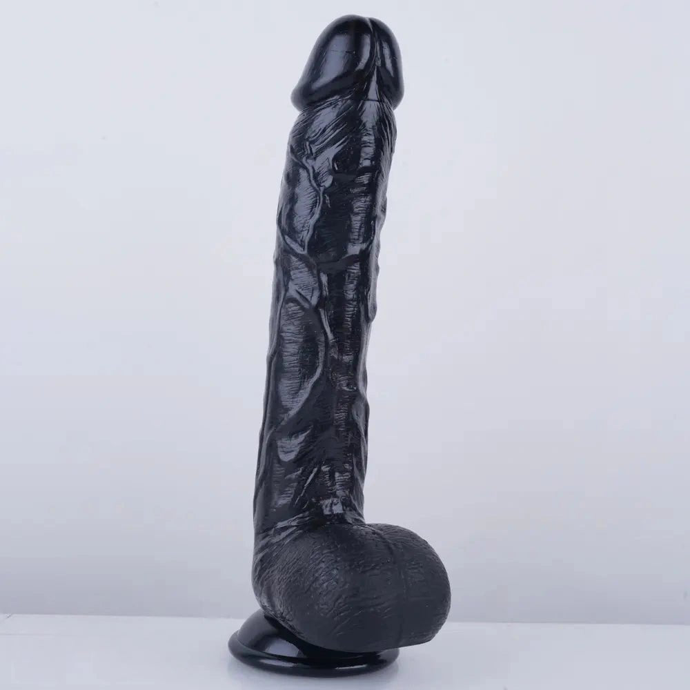 Black realistic PVC dildo with suction cup base