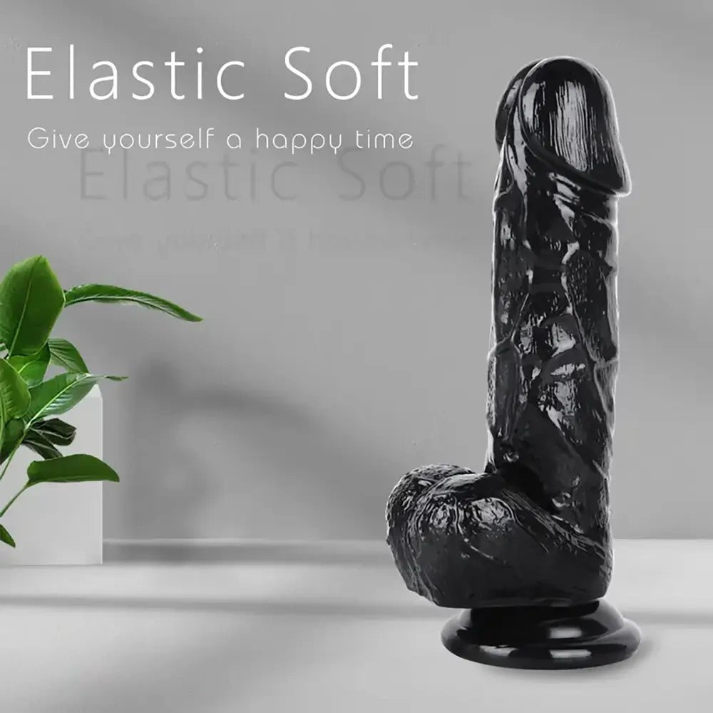 Black realistic pvc dildo with suction cup base, photo 2