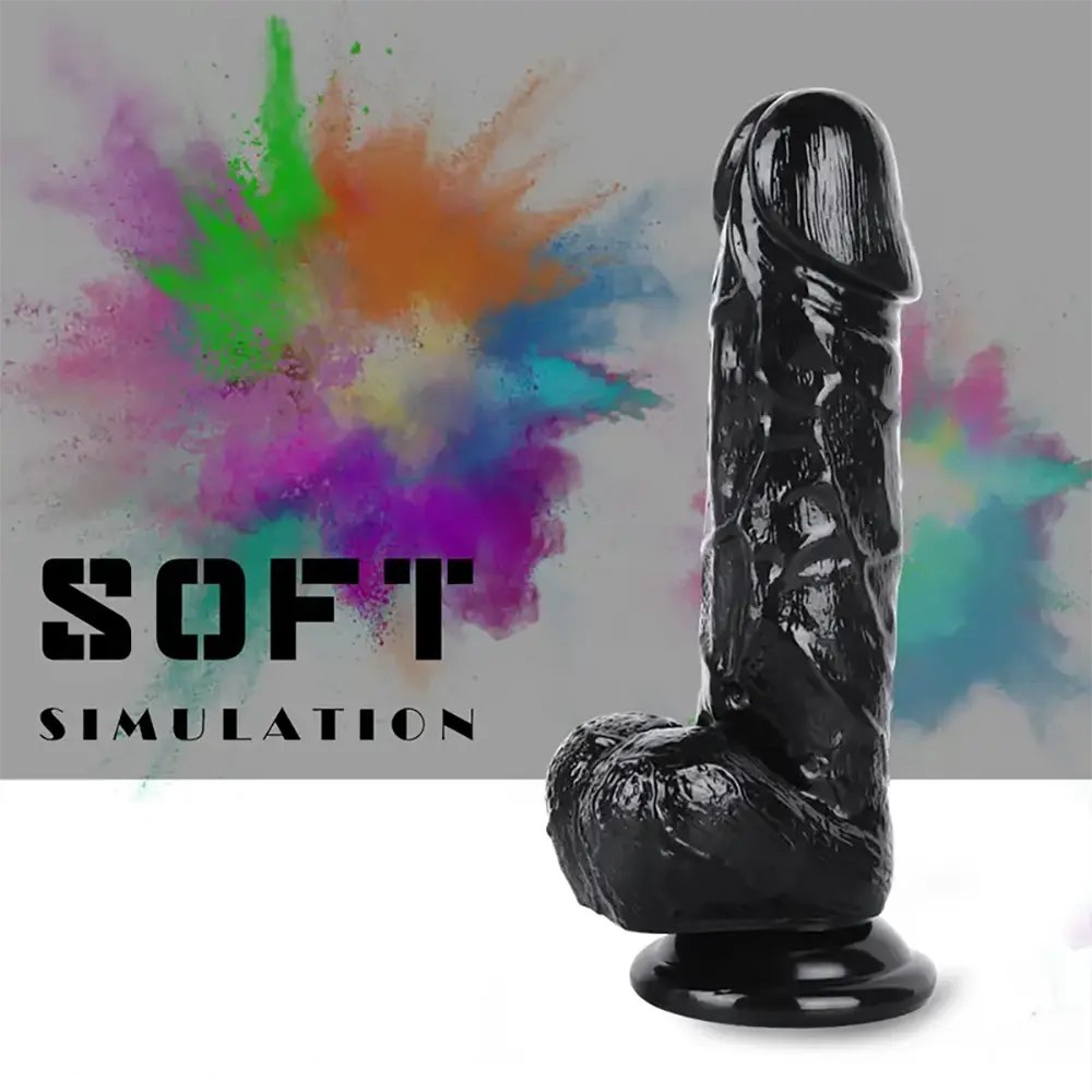 Black realistic pvc dildo with suction cup base, photo 4