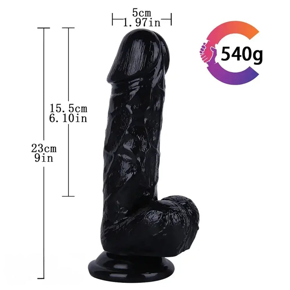 Black realistic pvc dildo with suction cup base, photo 5