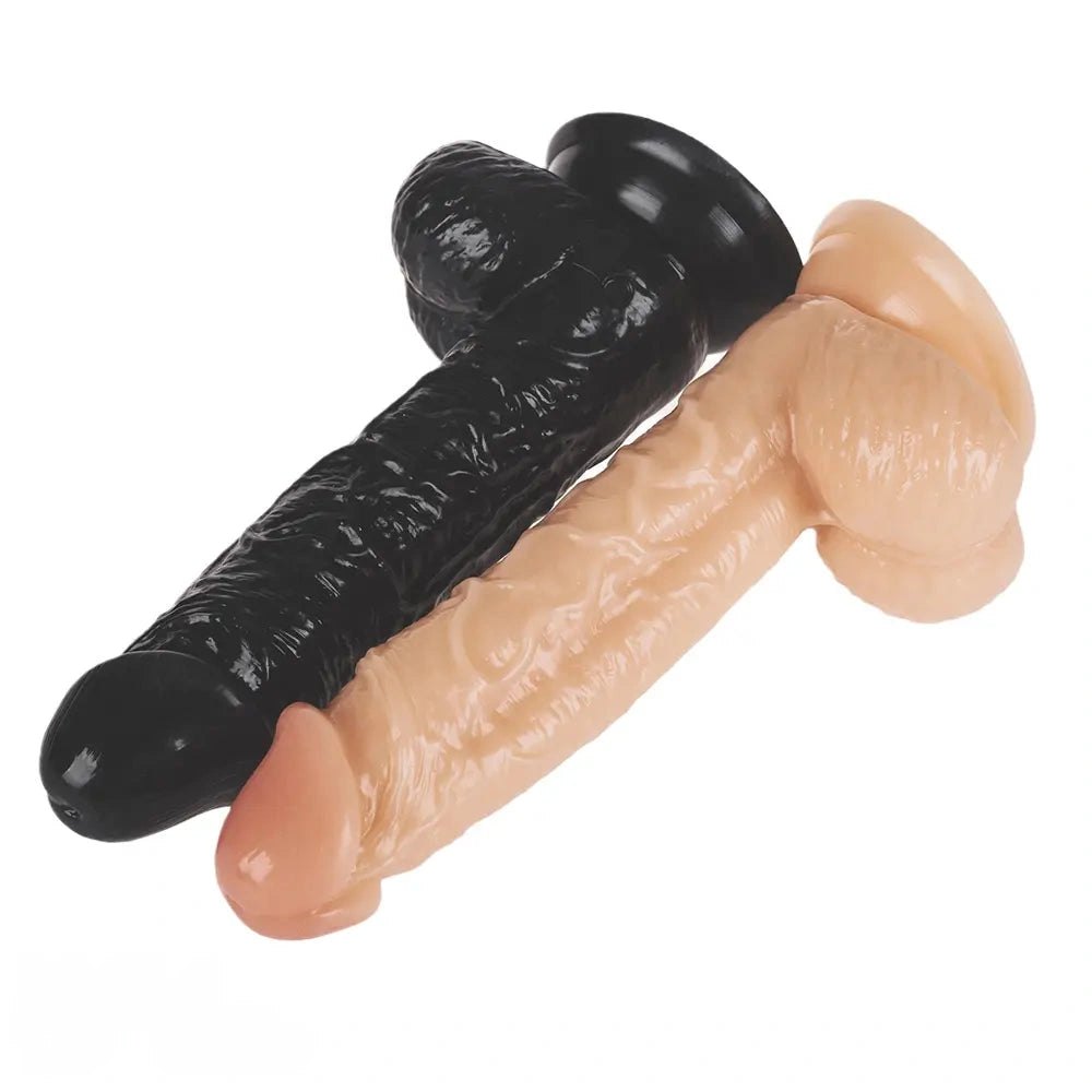 Pvc ridged suction cup dildo in black and flesh, photo 14