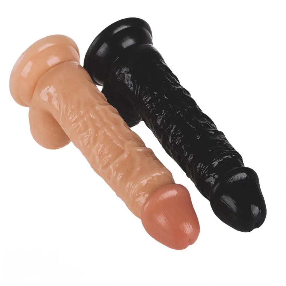 Pvc ridged suction cup dildo in black and flesh, photo 2