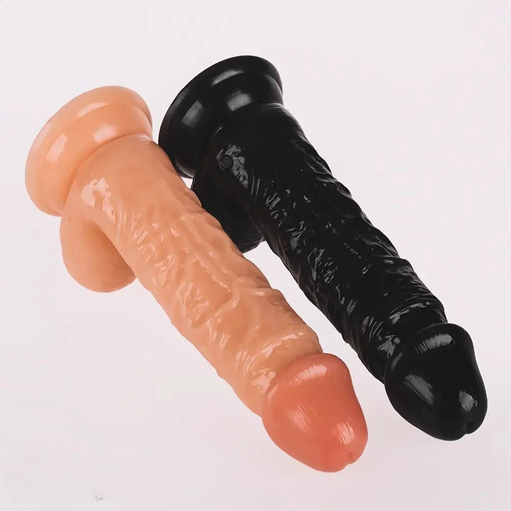 Pvc ridged suction cup dildo in black and flesh, photo 6