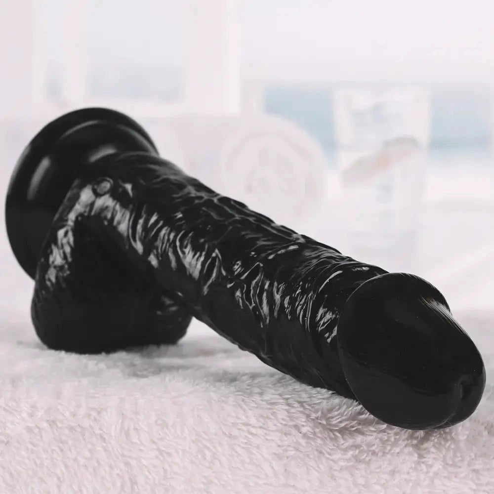Pvc ridged suction cup dildo in black and flesh, photo 7