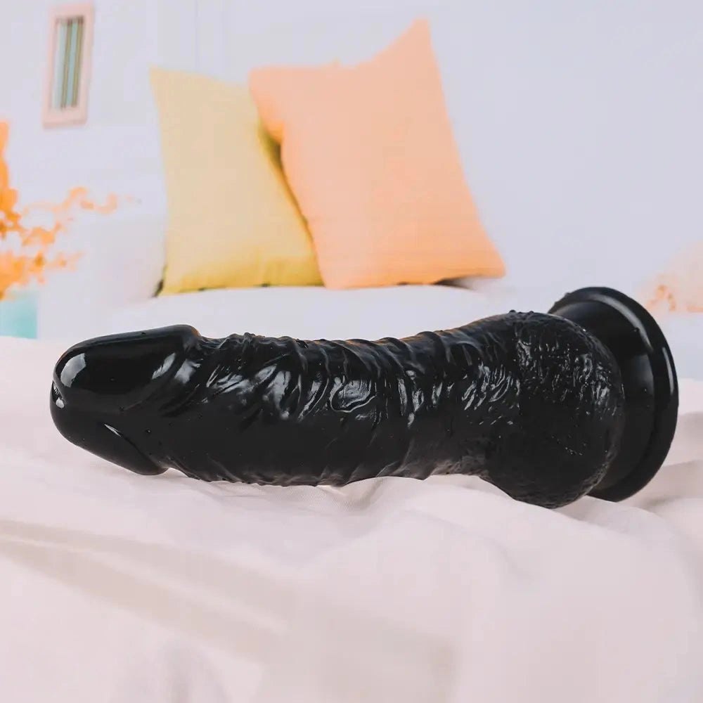 Brown pvc ridged suction cup dildo in brown and black