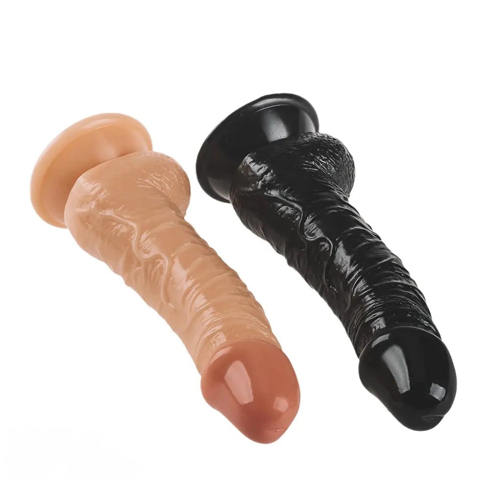 Pvc ridged suction cup dildo in brown and black, photo 10
