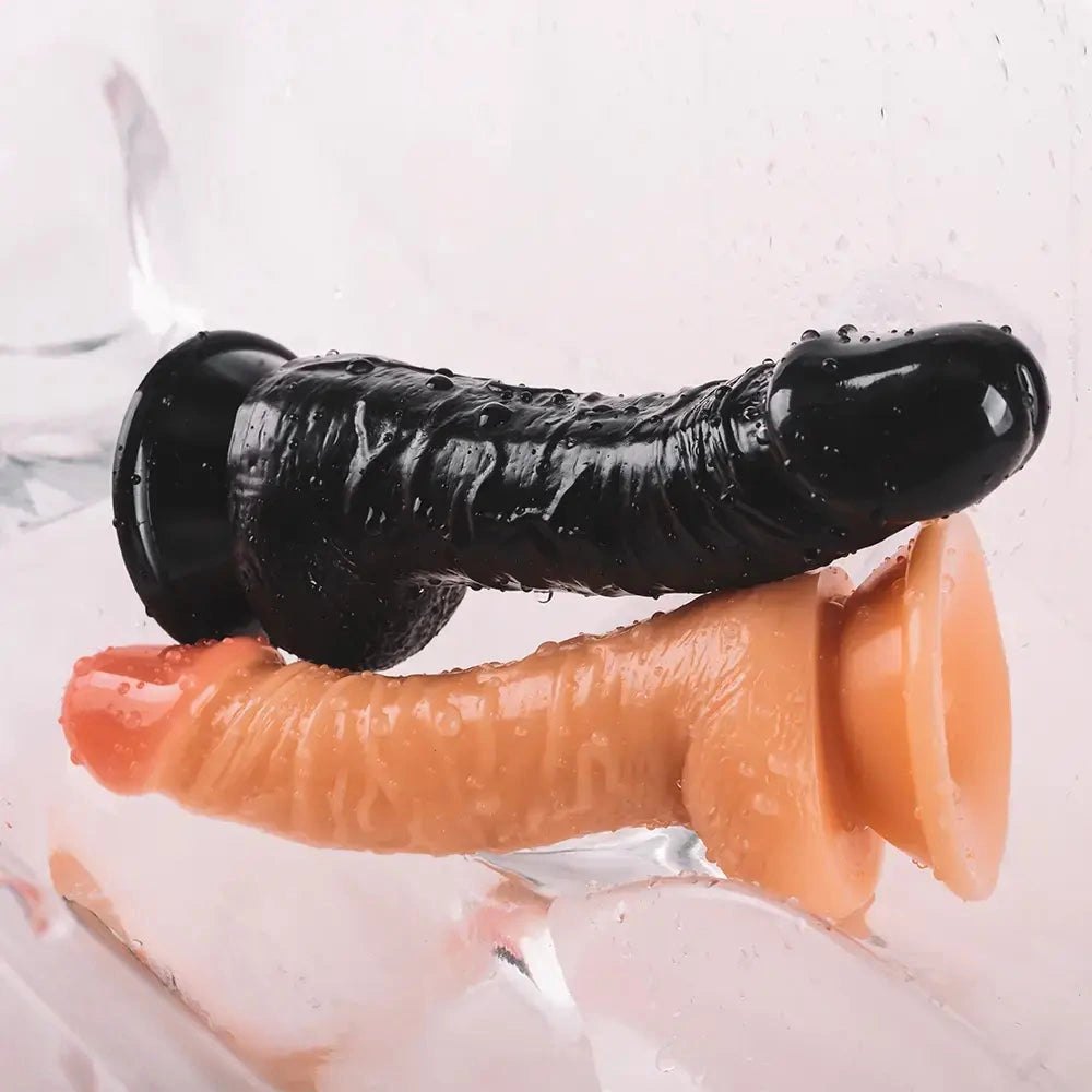 Pvc ridged suction cup dildo in brown and black, photo 4