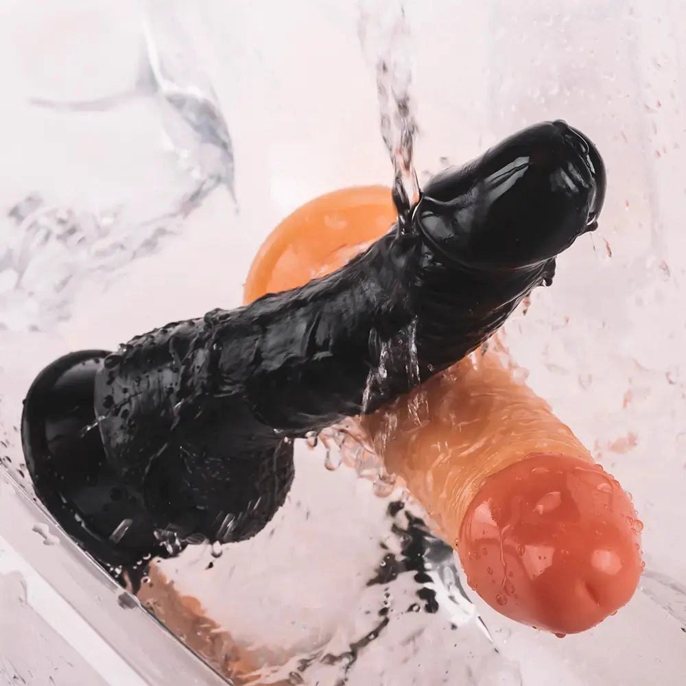 Pvc ridged suction cup dildo in brown and black, photo 5