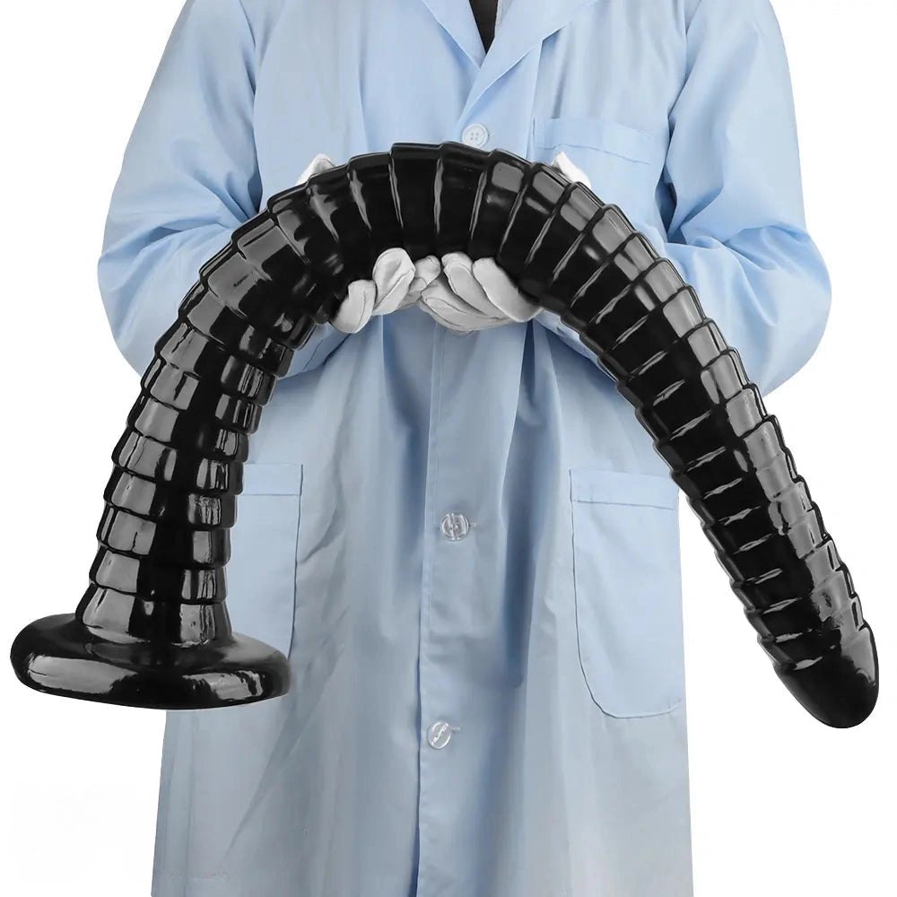 Black PVC segmented huge dildo, photo 11