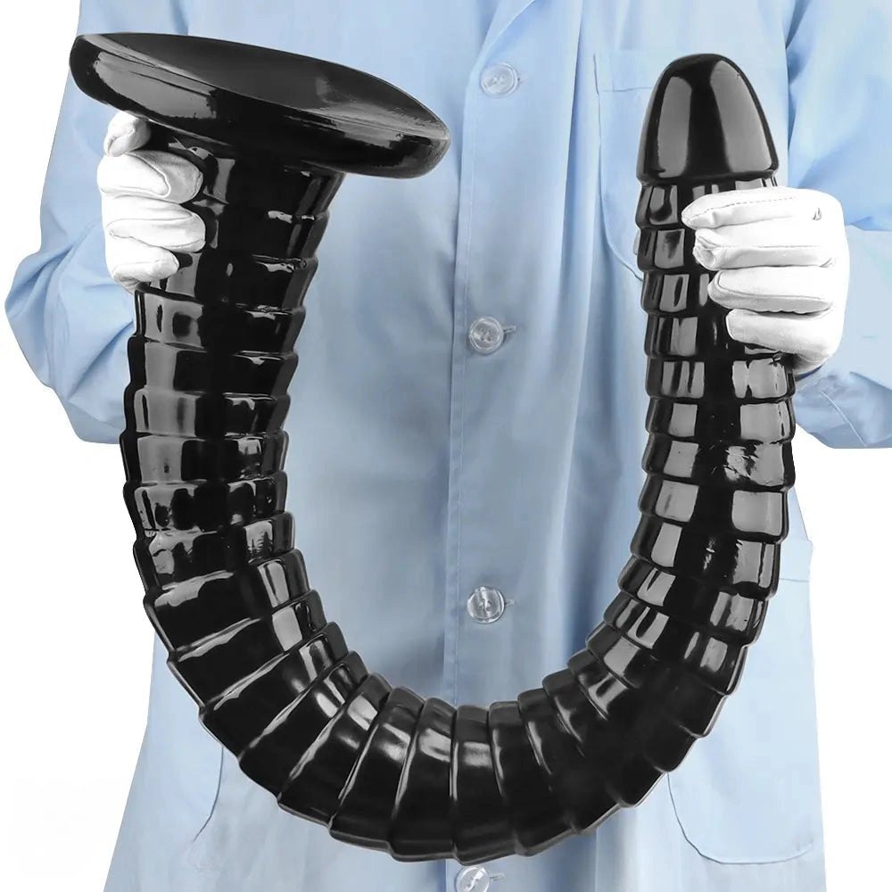 Black PVC segmented huge dildo, photo 12