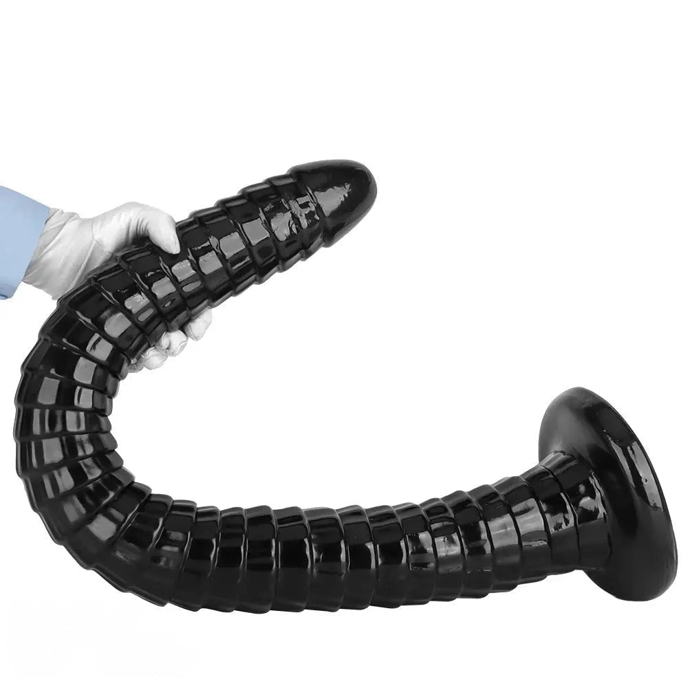 Black PVC segmented huge dildo, photo 14