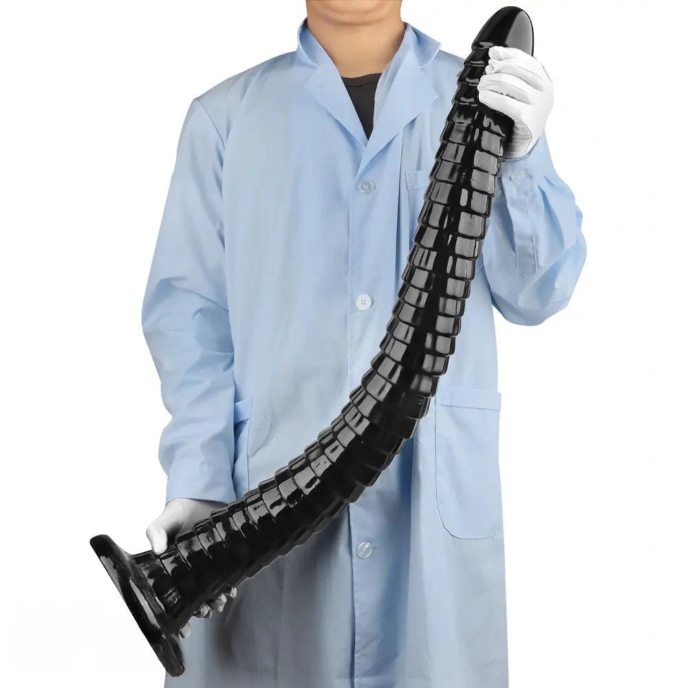 Black PVC segmented huge dildo, photo 2
