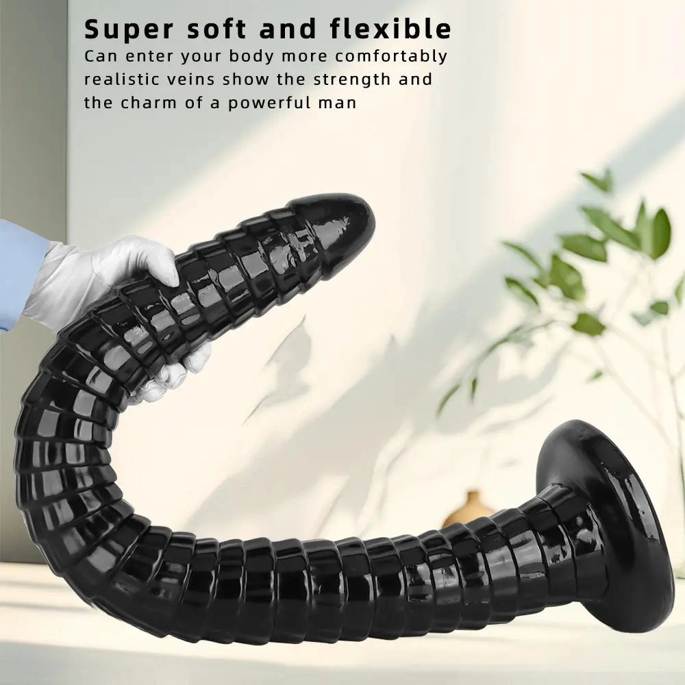 Black PVC segmented huge dildo, photo 3