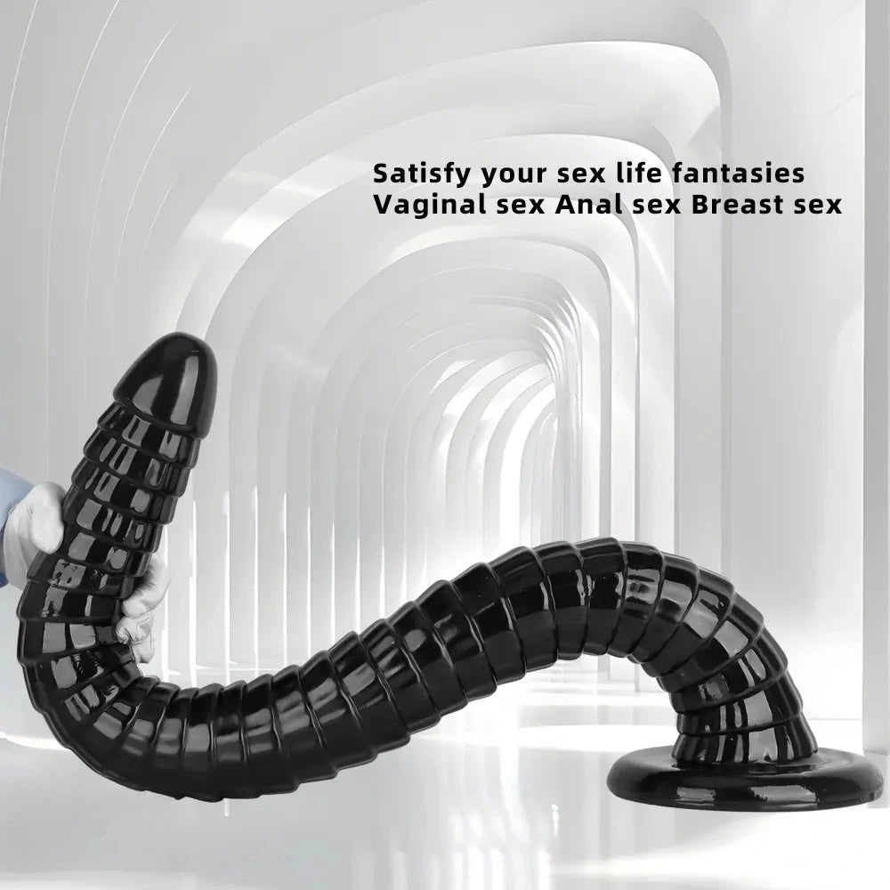 Black PVC segmented huge dildo, photo 4