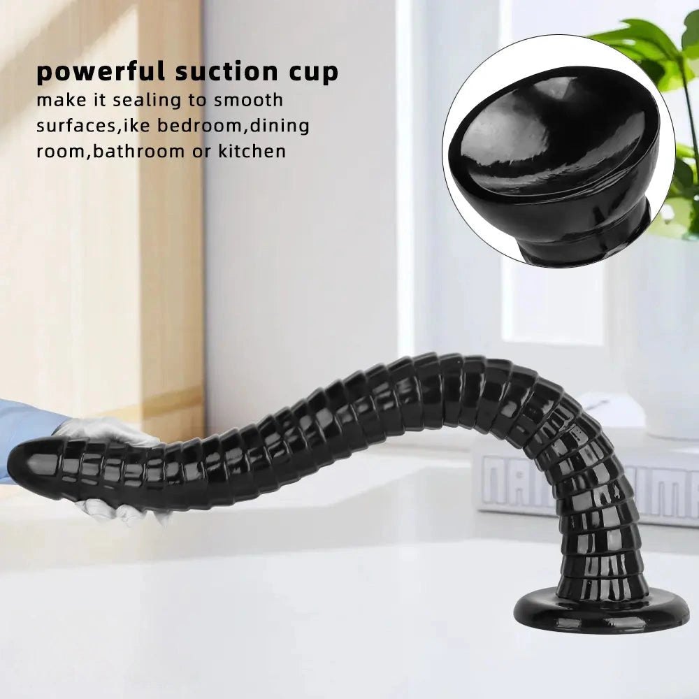 Black PVC segmented huge dildo, photo 5