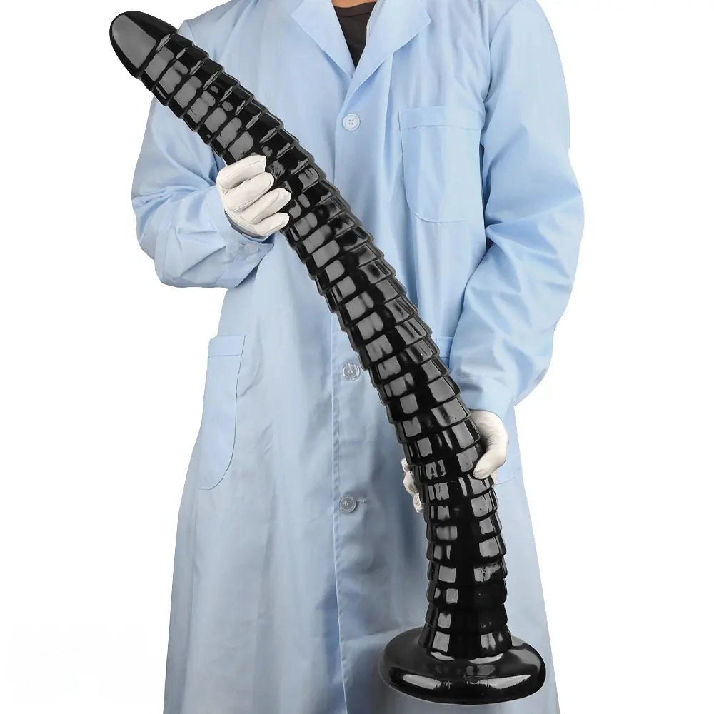 Black PVC segmented huge dildo, photo 9