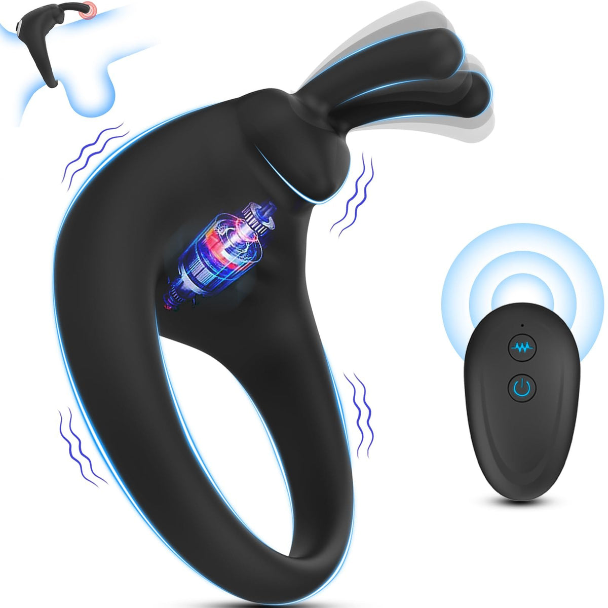 Black rabbit ears vibrating cock ring