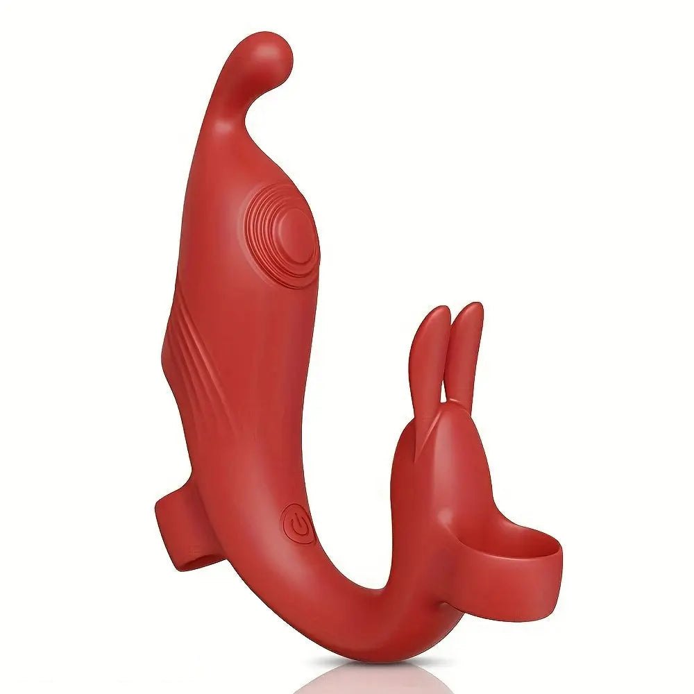 Red silicone rabbit finger vibrator, photo 1