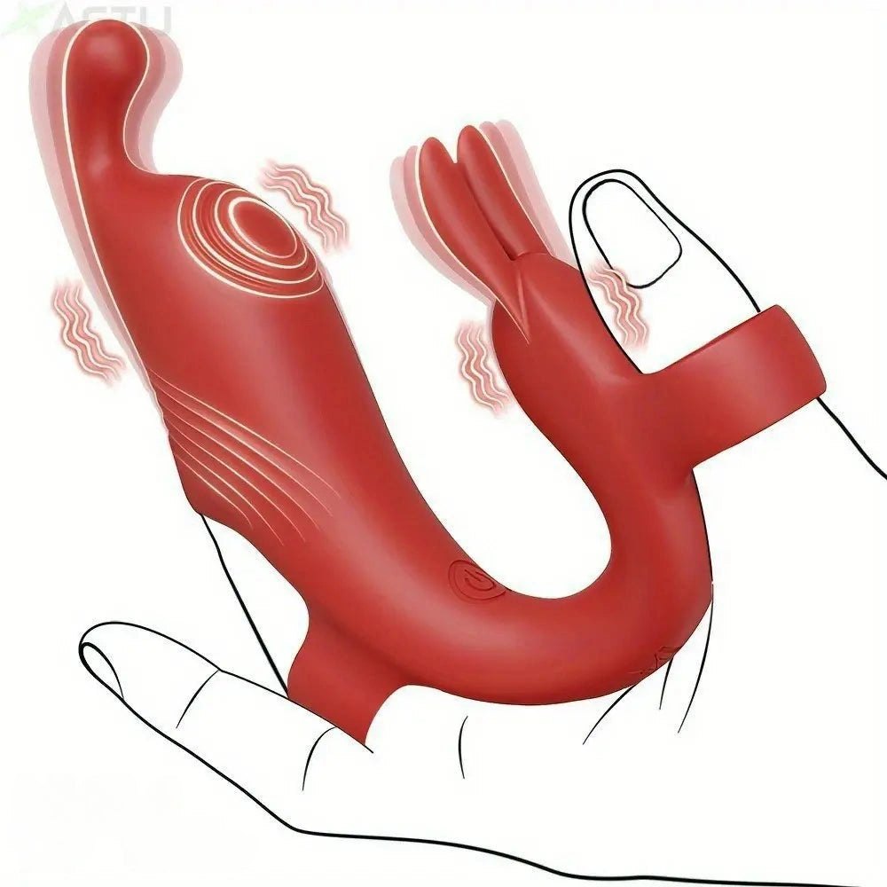 Red silicone rabbit finger vibrator, photo 11