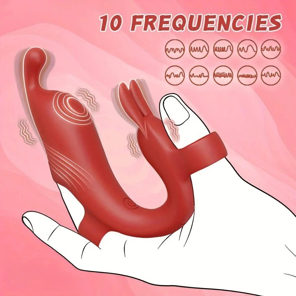 Red silicone rabbit finger vibrator, photo 2