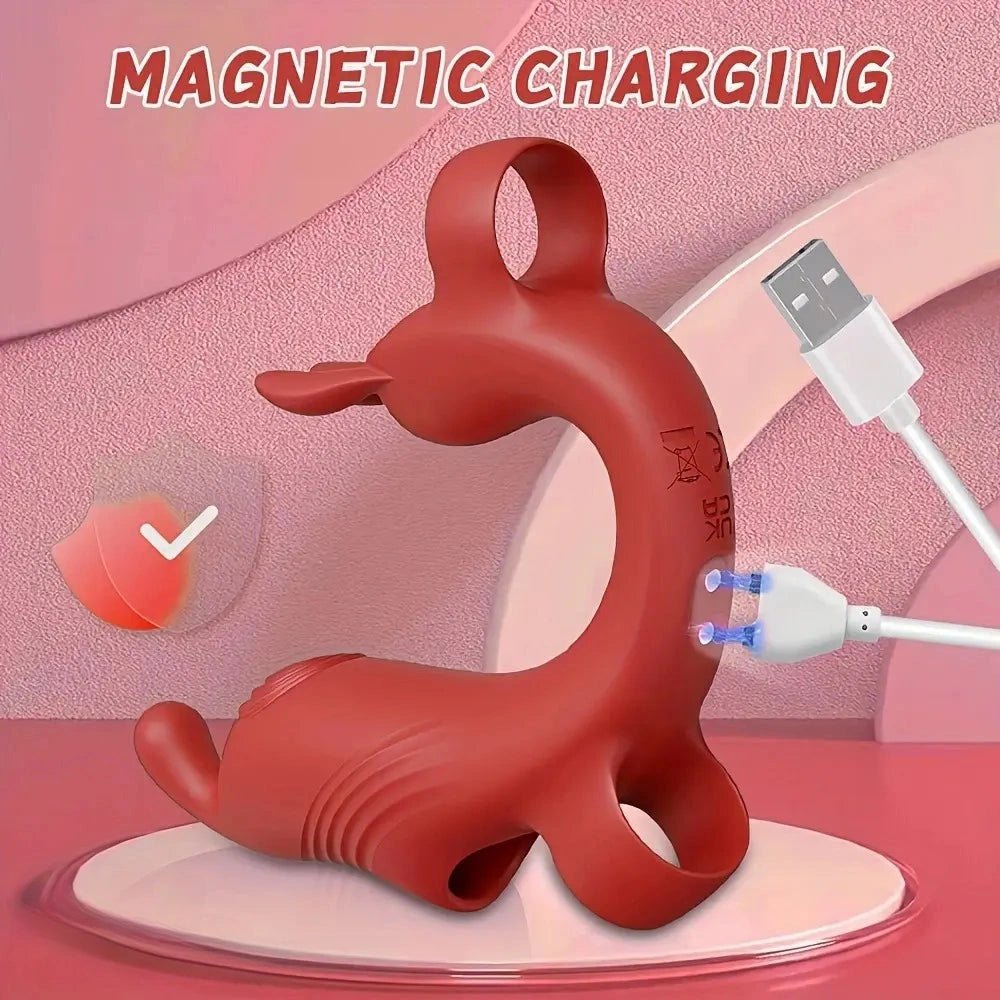 Red silicone rabbit finger vibrator, photo 3
