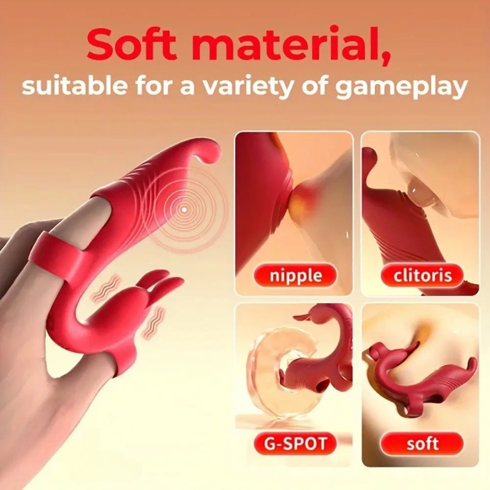 Red silicone rabbit finger vibrator, photo 5