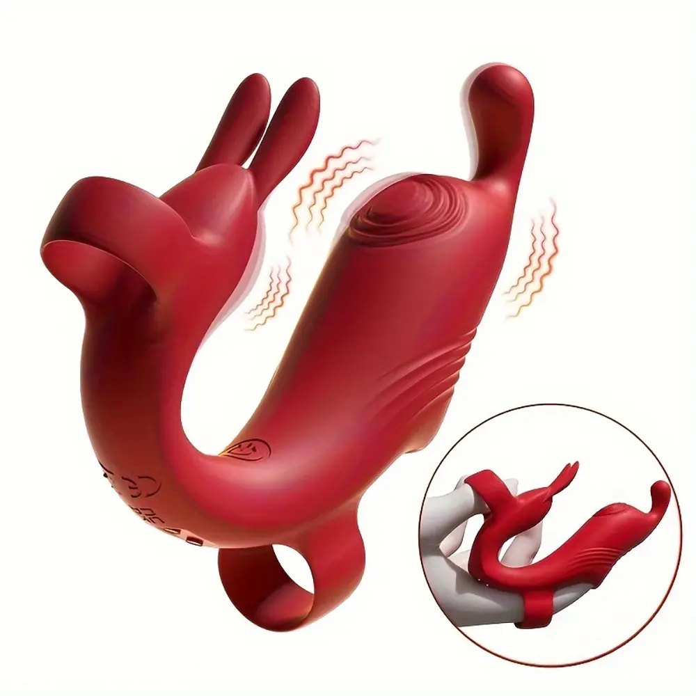 Red silicone rabbit finger vibrator, photo 9
