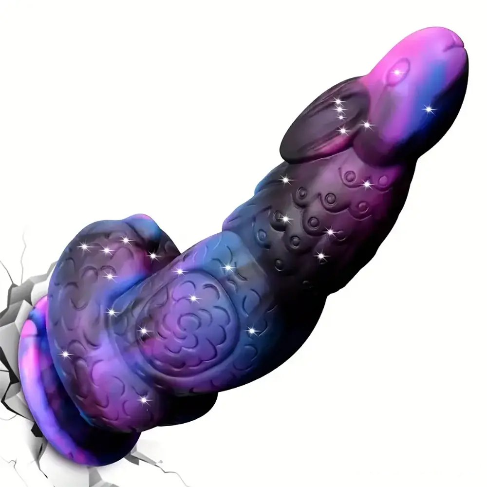Purple-blue textured silicone suction cup dildo, photo 1