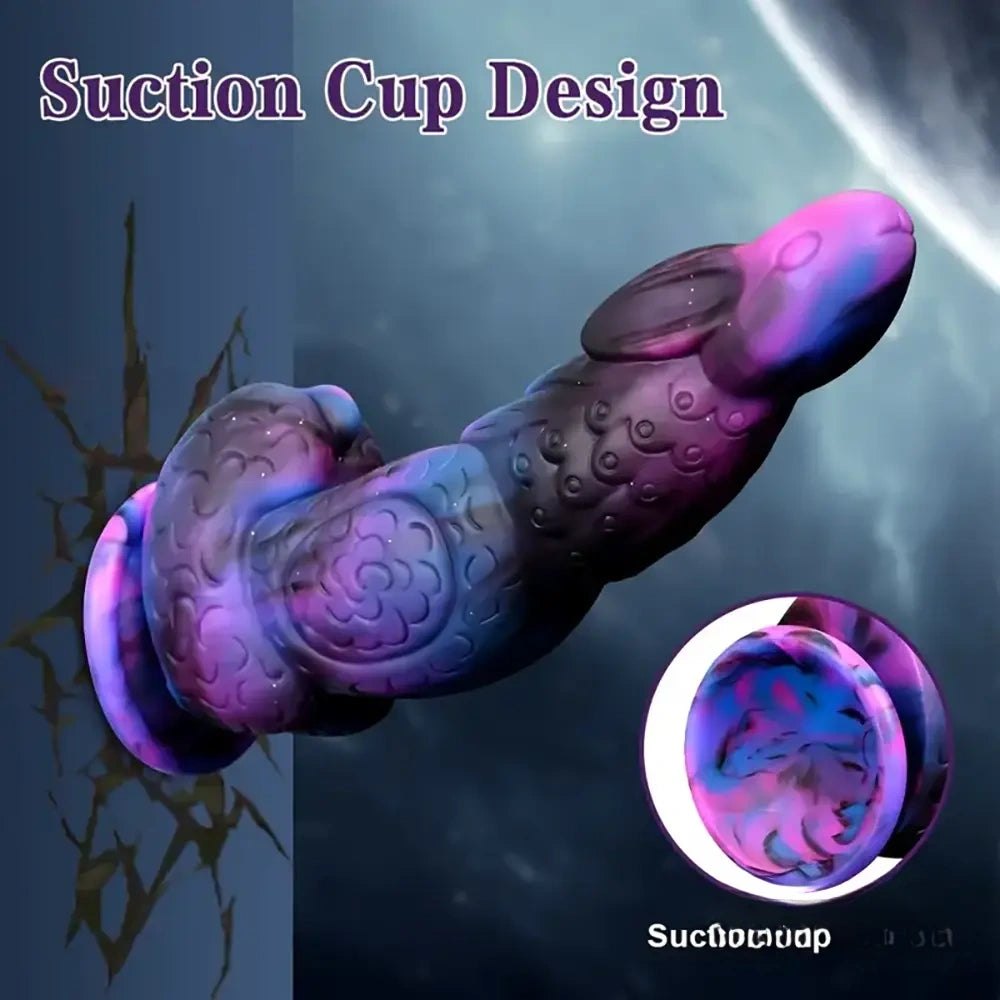 Purple-blue textured silicone suction cup dildo, photo 3
