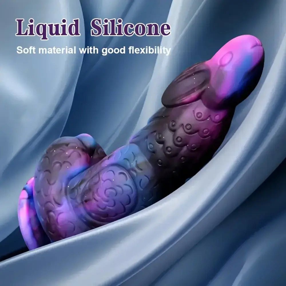Purple-blue textured silicone suction cup dildo, photo 5