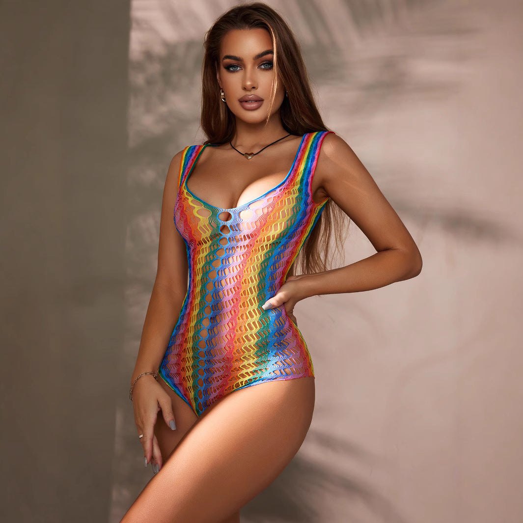 Rainbow cutout fishnet slim fit bodystocking, photo 1