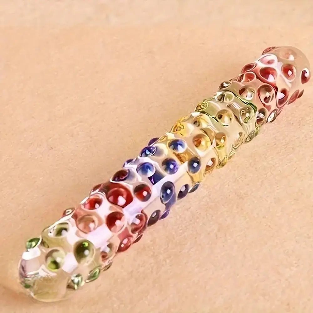 Rainbow dot textured glass dildo, photo 2