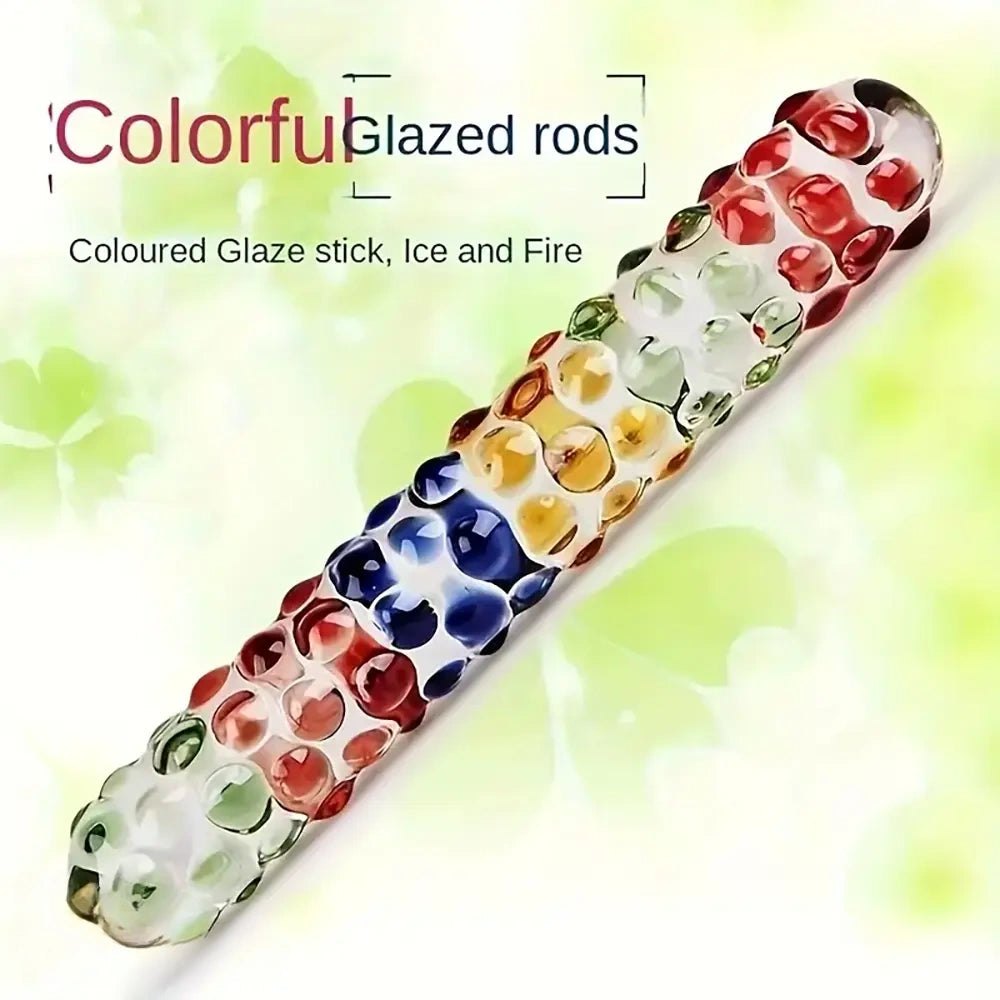 Rainbow dot textured glass dildo, photo 3