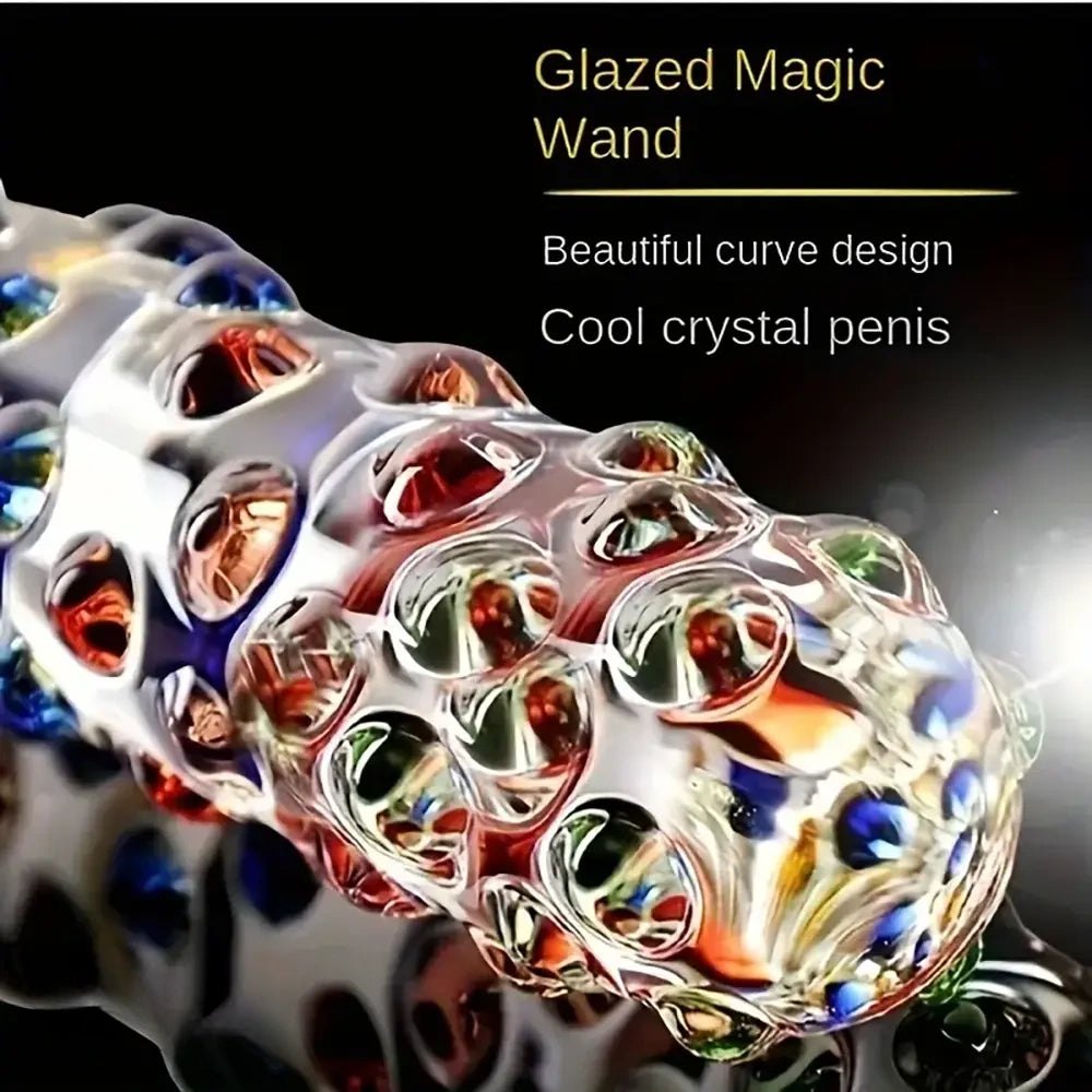 Rainbow dot textured glass dildo, photo 4